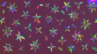 Raster illüstrasyonundaki çiçek desenli çizim. Kahverengi ve mor renkte çiçekler.