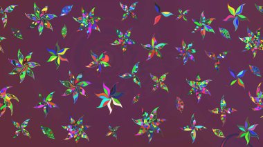 Çiçek desenli çizim. Raster illüstrasyonu. Kahverengi ve mor renkli Asya tekstili.