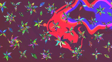 Çiçekli karalama şeklinde Raster çiçek deseni. Kahverengi ve mor renkte yaz çiçekleri. Raster illüstrasyonu.