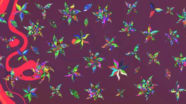 Çiçekli çizim şekli. Kahverengi ve mor renkli çiçekler. Renkli Bahar Teması eskiz kalıbı. Düz Çiçek Elementleri Tasarımı.