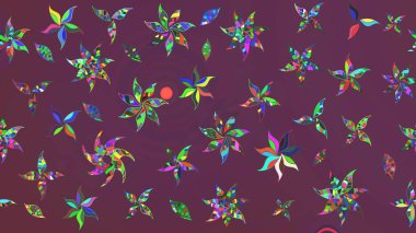 Raster düz çiçek çizim deseni. Hediye ambalaj kağıdı, tebrik kartları, posterler ve pankart tasarımı. Kahverengi ve mor renkte çiçekler.