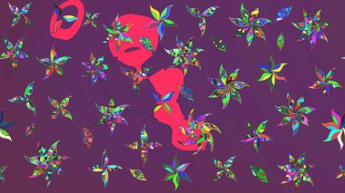 Klasik çiçekler. Yaz çiçekleri teması. El çizimi, soyut ve süslü elementler. Suluboya resim taklit Raster çizimi. Mor ve pembe renkler.