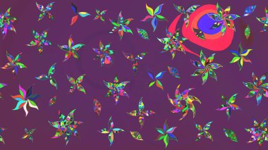 Raster Çiçek İllüstrasyonu 'nun şirin tekstili. Mor ve yeşil renkli etnik çiçeklerle zarif bir eskiz deseni..