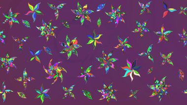 Raster illüstrasyonundaki çiçek desenli çizim. Renkli Bahar Teması eskiz kalıbı. Düz Çiçek Elementleri Tasarımı. Mor ve yeşil renkte çiçekler.