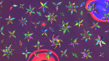 Renkli Bahar Teması eskiz kalıbı. Düz Çiçek Elementleri Tasarımı. Eskiz klasiği. Raster Şirin kumaş deseni.