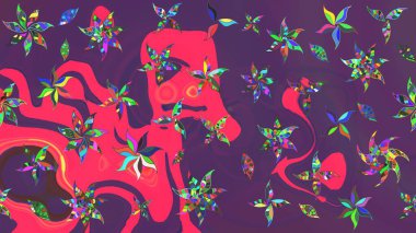 Çiçekli zambakların eskiz geçmişi. Çiçek tasarımı için inanılmaz bir kolaj cenneti tarzı. Parlak çiçekli kolaj çiçekleri mor ve pembe.