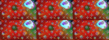 Raster çiçek desenleri çiziyor. Vadinin çiçekleri kırmızı ve yeşil renklerde.