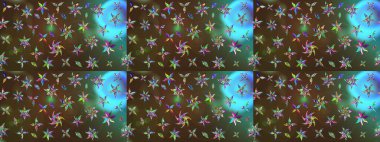 Raster illüstrasyonundaki çiçek desenli çizim. Çiçekler suluboya tarzında kahverengi ve yeşil renklerde.