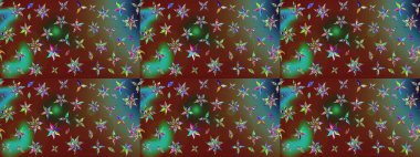 Çiçekli güzel suluboya desen. Raster illüstrasyonu. Kahverengi ve yeşil renklerde.