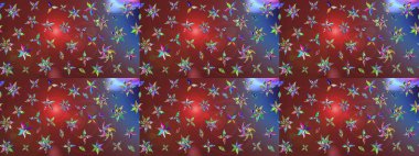 Raster Illustrasyon 'daki Çiçek Deseni' nin son moda çizimi. Kahverengi ve kırmızı renkte çiçekler. Renkli Yaz Temalı eskiz kalıbı. Düz Çiçek Elementleri Tasarımı.