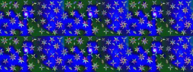 Küçük çiçekli yay deseni çiz. Raster illüstrasyonu. Suluboya tarzında mavi ve yeşil renkler üzerine.