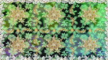 Klasik raster sarısı, kusursuz desen. Çiçek süsü kumaş deseni, cam, çiçek desenli metal yeşil ve nötr renklerde altın elementler..