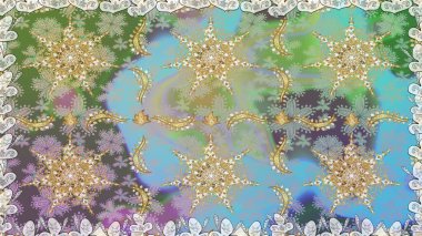 Doğu tarzı element. Altın desenli çiçek dekoru. Tarafsız ve gri renklerde altın element. Davetiyeler, kartlar, web sayfası için Raster illüstrasyon. Çizgi sanatı tasarım şablonu için sınırsız sınır.