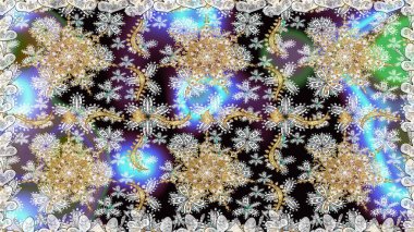 Tarafsız ve gri renklerde desen. Kına dövmeli süs çiçekleri, altın çıkartmalar, mehndi ve yoga tasarımı, kartlar ve parmak izleri. Raster altın mehndi kusursuz desen.