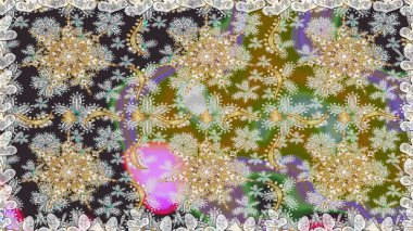 Altın antika ortaçağ dekoratifi, yapraklar ve gri ve nötr renklerde altın desenli süslemeleri olan dikişsiz bir şablon. Kusursuz kraliyet lüksü, altın barok kumaş rengi..