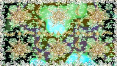 Kusursuz klasik raster altın desenli. Yeşil ve nötr renklerde altın desenli altın elementler. Klasik klasik klasik arka plan. Geleneksel oryantasyon süsü.