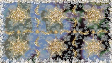 Geleneksel oryantasyon süsü. Klasik klasik klasik arka plan. Gri ve nötr renklerde altın elementlerle kusursuz desen. Kusursuz klasik raster altın desenli.