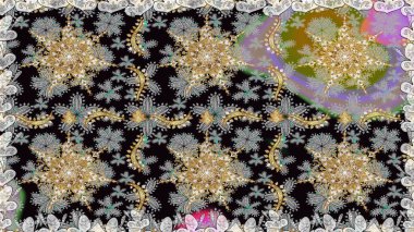 Klasik klasik klasik arka plan. Kusursuz klasik raster altın desenli. Geleneksel oryantasyon süsü. Gri ve siyah renklerde altın desenli altın elementler.