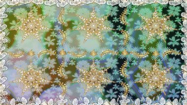 Süslü dekorasyon. Damask altın soyut çiçek, nötr ve gri renklerde dikişsiz desen. Raster illüstrasyonu.