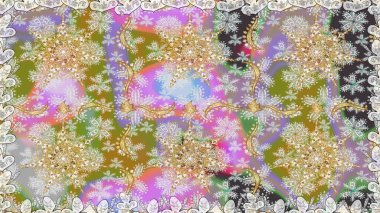 Tarafsız ve gri renklerde altın elementlerle kusursuz desen. Raster oryantal süs. Kusursuz altın desen.