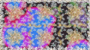 Gri ve nötr renkler üzerinde klasik oryantal desen. Damask pürüzsüz süsü. Geleneksel raster ve altın desen.