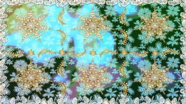 Mavi ve nötr renklerde altın rengi ve altın elementler. Raster illüstrasyonu. Tekrarlayan elementlerle soyut arkaplan oluşturun. Kusursuz, klasik altın desen..