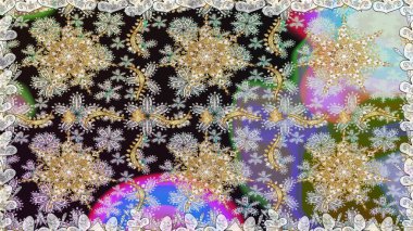 Gri ve nötr renklerde ve altın elementlerle kusursuz klasik desen. Noel, kar tanesi, yeni yıl 2019.