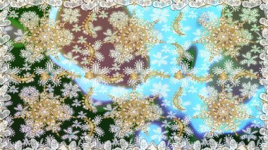 Paisleys zarif çiçek desenli arkaplan duvar kâğıdı çizimi. Klasik stil, güzel 3D çizgili sanat eseri. Tarafsız ve gri desenli çiçek yaprakları ve süslemeleri..