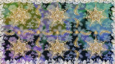 Kusursuz kraliyet lüksü, altın barok kumaş rengi. Altın antika ortaçağ dekoratifi, yapraklar ve gri ve nötr renklerde altın desenli süslemeleri olan pürüzsüz bir desen..