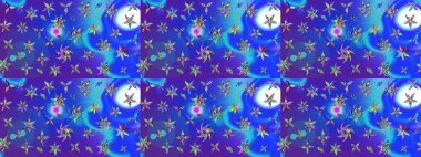 Raster deseni. Raster illüstrasyonu. Nazikçe, mavi ve mor renkte yaz çiçekleri. Küçük çiçekte sevimli çiçek deseni var..