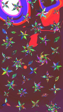 Renkli Yaz Temalı eskiz kalıbı. Kahverengi ve mor renkli çiçekler. Çiçekli eskiz çizimi. Düz Çiçek Elementleri Tasarımı.