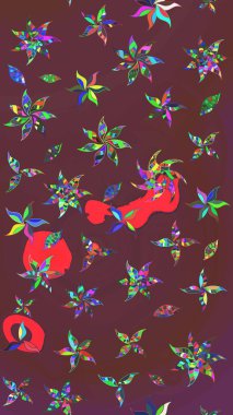 Düz Çiçek Elementleri Tasarımı. Renkli Yaz Temalı eskiz kalıbı. Sevimli çiçek raster deseni. Kahverengi ve yeşil renkte çiçekler.