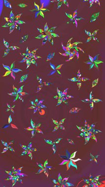 Moda baskıları için zarif bir şablon. Kahverengi ve yeşil çiçekli bahar çiçekleri. Küçük renkli çiçekler. Küçük çiçekte güzel bir desen. Motley illüstrasyonu.