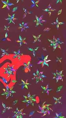 Düz Çiçek Elementleri Tasarımı. Raster illüstrasyonundaki çiçek desenli çizim. Güzel kumaş deseni. Renkli Bahar Teması çizim şablonu.