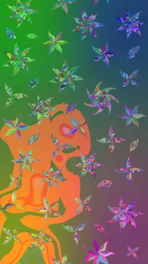 Yumuşak, yaz çiçekli arka plan. Çiçekli karalama şeklinde Raster çiçek deseni. Yeşil ve mavi renkte çiçekler.