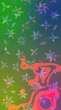 Düz Çiçek Elementleri Tasarımı. Raster illüstrasyonundaki çiçek desenli çizim. Yeşil ve mavi renkte çiçekler. Renkli Yaz Teması çizim şablonu.