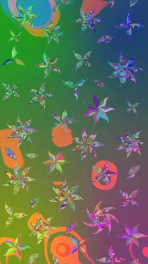 Çiçek desenli eskiz. Yeşil ve mavi renkte çiçekler. Tişört baskısı için çiçek boyama rasteriName.