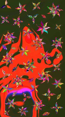 Çiçekli çiçek deseni, suluboya. Süslü kumaş deseni. Raster deseni.