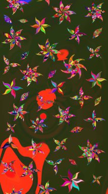 Çiçeksel elementlerle süslenmiş zarif raster dokusu. Küçük çiçekte hoş bir çiçek deseni var. Parlak çiçekli yeşil ve gri renkler üzerine soyut çizim deseni.