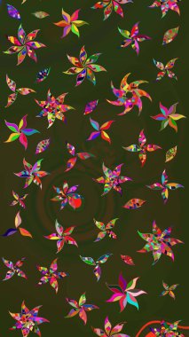 Renkli Bahar Teması eskiz kalıbı. Yeşil ve gri renkli çiçekler. Düz Çiçek Elementleri Tasarımı. Raster illüstrasyonunda çiçek deseni çizimi.