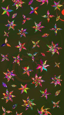 Raster Illustrasyon 'daki Çiçek Deseni' nin son moda çizimi. Renkli Yaz Temalı eskiz kalıbı. Yeşil ve gri renkli çiçekler. Düz Çiçek Elementleri Tasarımı.