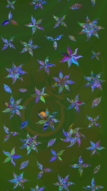 Parlak renkli çiçekleri ve yeşil ve mavi renkli yaprakları olan harika bir çiçek deseni. Moda baskıları için zarif bir şablon. Modern çiçek arkaplanı. Halk stili.