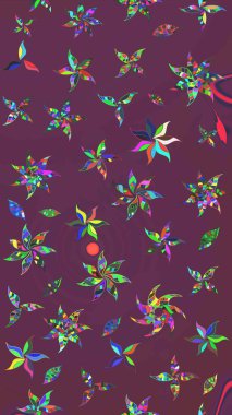 Çiçek deseni. Kahverengi ve mor renkli çiçek çizimi. Şatafatlı bahar bahçesi dokusu. Raster illüstrasyonu. Kahverengi ve mor renkte çiçekler.