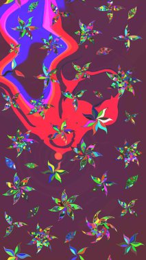 Çiçekli karalama şeklinde Raster çiçek deseni. Yumuşak, bahar çiçekleri kahverengi ve mor renklerde. Raster illüstrasyonu.