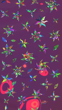 Halk tarzı. Moda baskıları için zarif bir şablon. Modern çiçek arkaplanı. Parlak renkli çiçekleri ve mor ve yeşil renkli yaprakları olan muhteşem bir çiçek deseni..