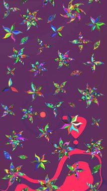 Raster illüstrasyonu. Suluboya çiçekli çiçek deseni. Mor ve pembe renkli Asya tekstili.