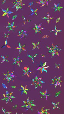 Renkli Yaz Temalı eskiz kalıbı. Mor ve yeşil renkli çiçekler. Düz Çiçek Elementleri Tasarımı. Çiçekli retro deseni çiz.