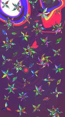 Çiçeksel çizim kalıbının yansıması. Mor ve mor renkli vadilerin çiçekleri.