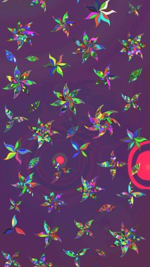 Modern çiçek arkaplanı. Halk tarzı. Parlak renkli çiçekleri ve mor ve mor renkli yaprakları olan harika bir çiçek deseni. Moda baskıları için zarif bir şablon.