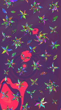 Düz Çiçek Elementleri Tasarımı. Çiçekli eskiz çizimi. Renkli Yaz Temalı eskiz kalıbı. Mor ve mor renkte çiçekler.